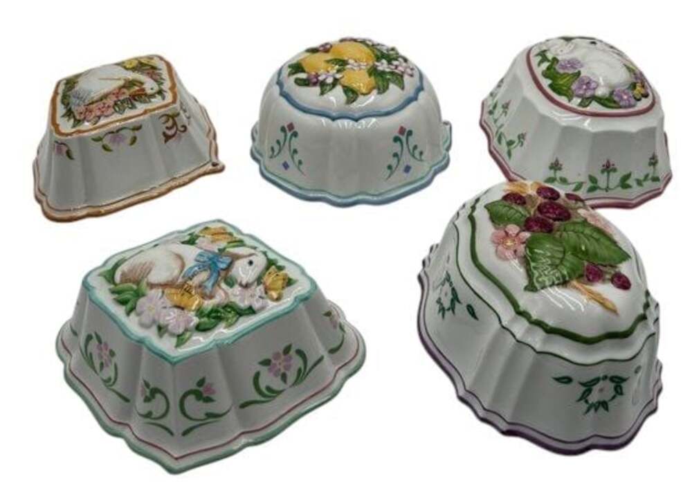 Vintage Set of 5 Franklin Mint Le Cordon Bleu Porcelain Jelly Molds